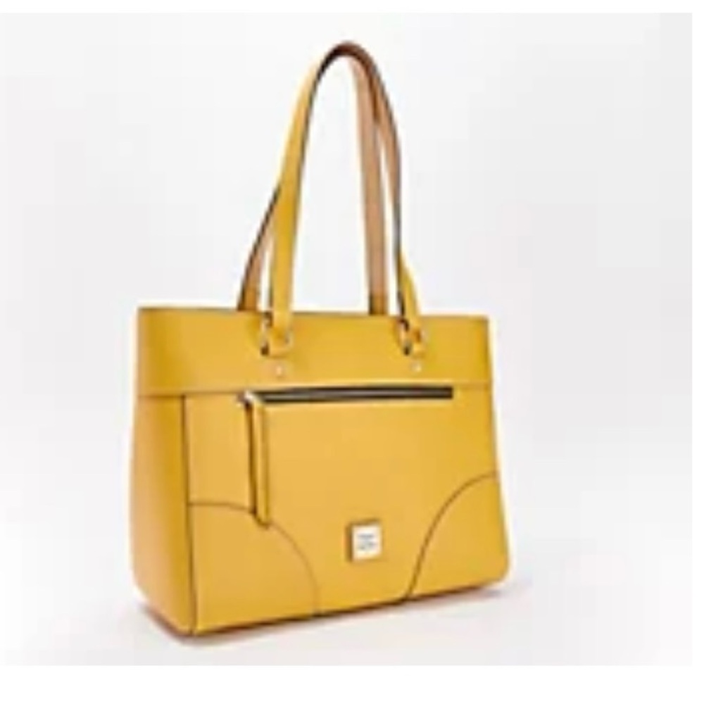 Dooney & Bourke Beacon Leather Zip-Top Large Tote Mila in the color Mustard!